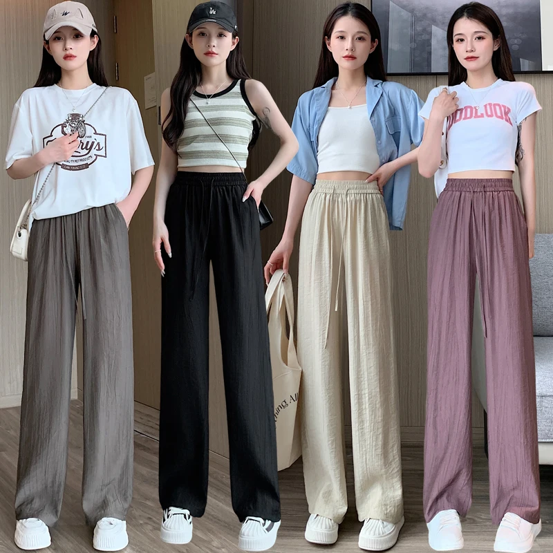 2023 Summer Fashion Ice Silk Draped Wide Leg Pants Women Casual Elastic High Waist Straight Trousers Ladies Loose Long Pants
2023 Summer Fashion Ice Silk Draped Wide Leg Pants Women Casual Elastic High Waist Straight Trousers Ladies Loose Long Pants