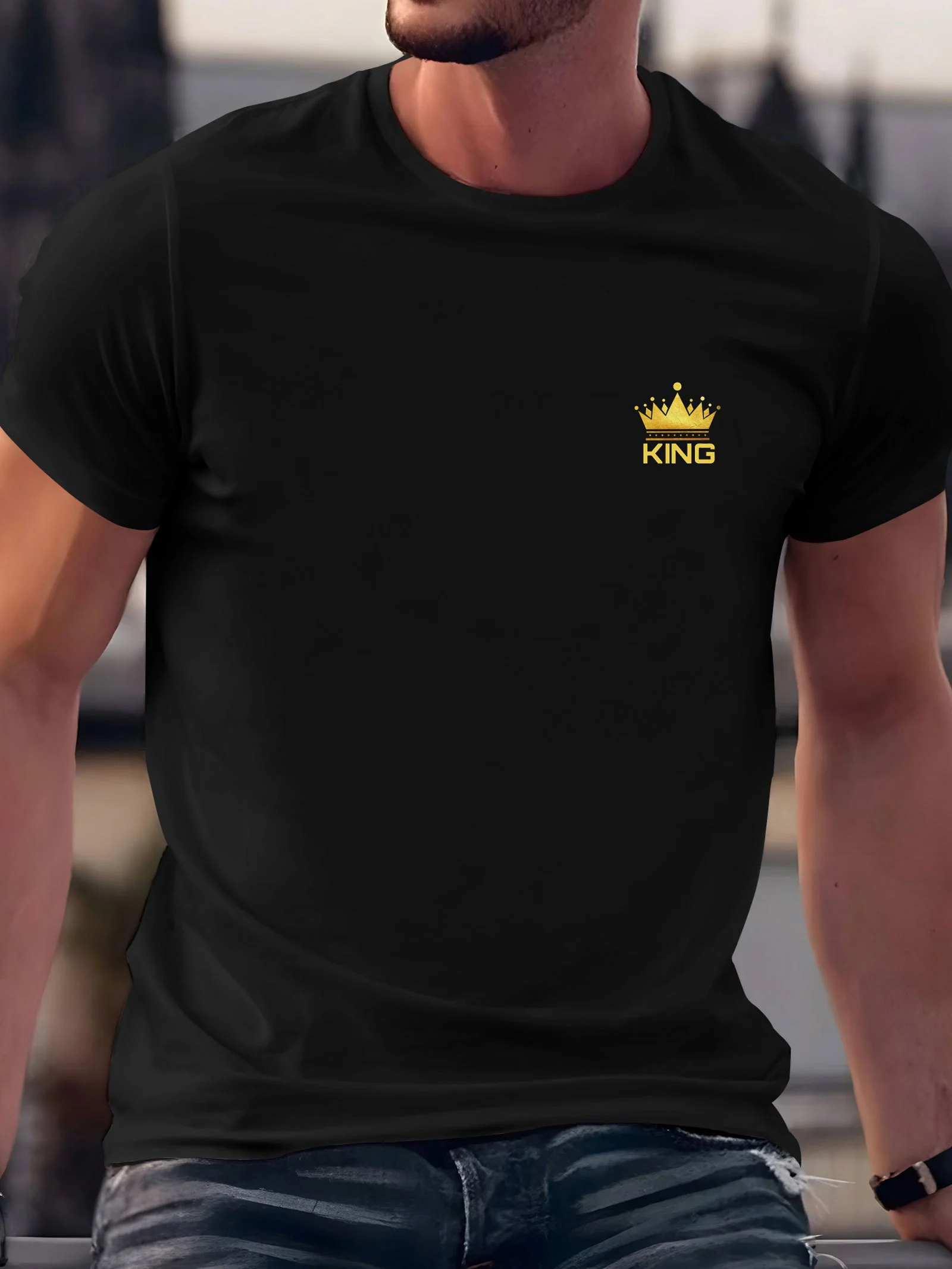 Men's summer 100 cotton fashionable casual loose plus size KING crown pattern printed sports round neck short sleeved T-shirt
Men's summer 100 cotton fashionable casual loose plus size KING crown pattern printed sports round neck short sleeved T-shirt
