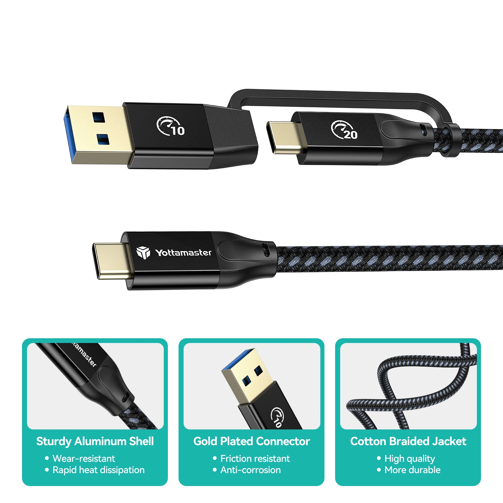 Yottamaster 2 in 1 USB C Cable 20Gbps/40Gbps 100W PD Fast Charging USB C 3.2 Gen2 Cable 4K@60Hz Video Output Braided Cord for Laptop Phone
Yottamaster 2 in 1 USB C Cable 20Gbps/40Gbps 100W PD Fast Charging USB C 3.2 Gen2 Cable 4K@60Hz Video Output Braided Cord for Laptop Phone