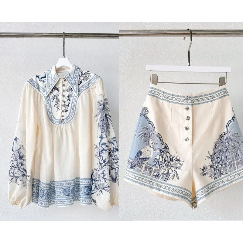 2026 Women Off White Vintage Palm Print 100% Ramie Casual Top+Non Stretch Waist 100% Linen Shorts Set
2026 Women Off White Vintage Palm Print 100% Ramie Casual Top+Non Stretch Waist 100% Linen Shorts Set