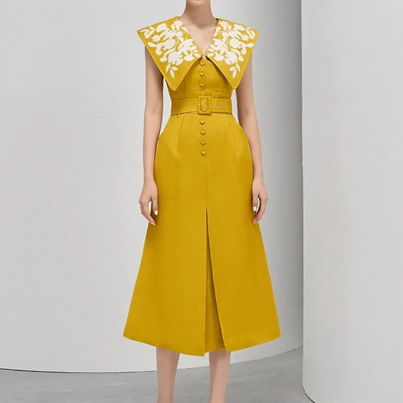 Yellow Vintage Dress Women V-neck with Sashes Single-breasted Elegance Dresses Female Cloak Sleeve Clothing Ladies Summer
Yellow Vintage Dress Women V-neck with Sashes Single-breasted Elegance Dresses Female Cloak Sleeve Clothing Ladies Summer