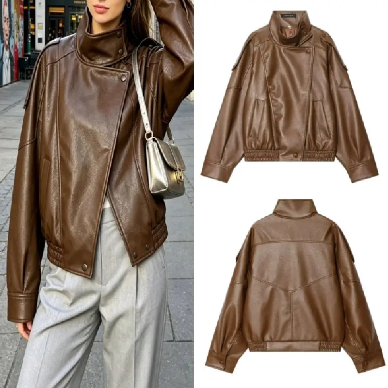 2026 Women‘s Faux Leather Cropped Bomber Jacket Black Oversize Motorcycle Jacket Zip-Up Long Sleeve Coat New Arrival
2026 Women‘s Faux Leather Cropped Bomber Jacket Black Oversize Motorcycle Jacket Zip-Up Long Sleeve Coat New Arrival