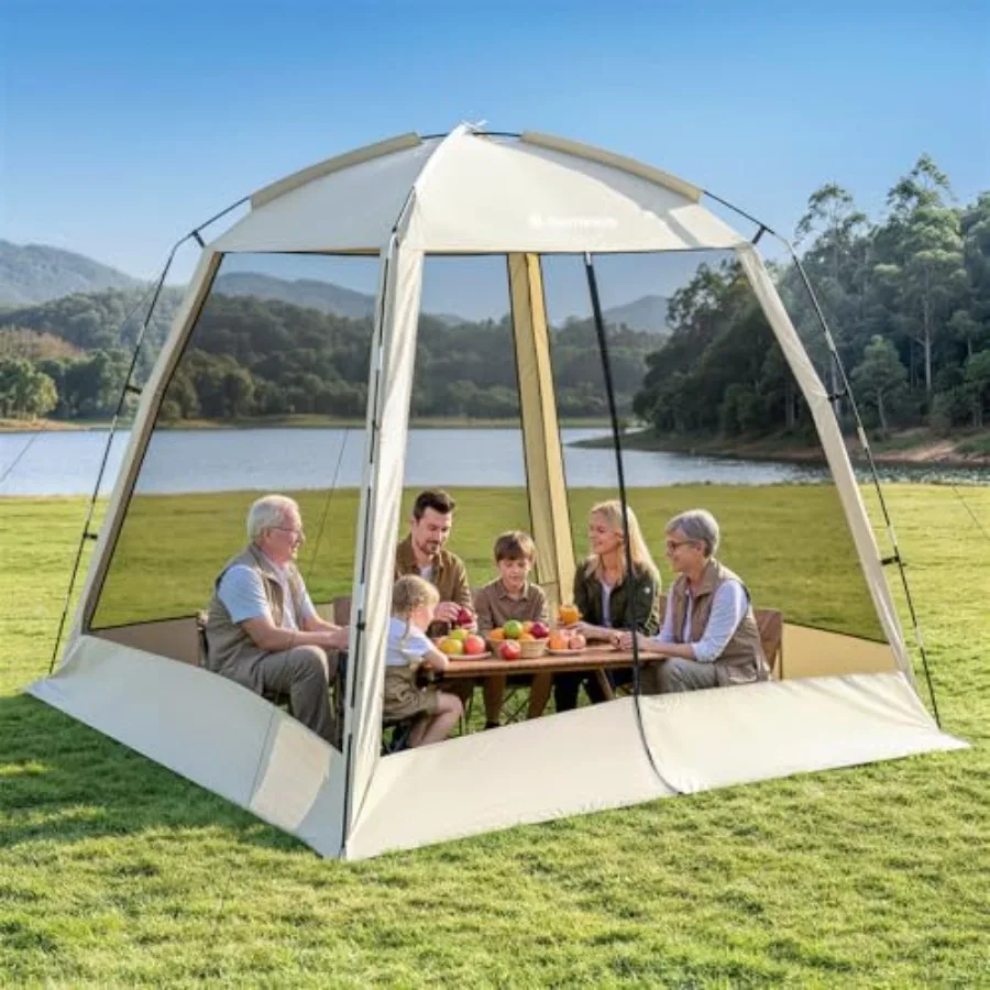 Camping screen tent for outdoor, patios, backyard use; beige polyester mesh; easy setup with 8 stakes and 4 windproof ropes; mo
Camping screen tent for outdoor, patios, backyard use; beige polyester mesh; easy setup with 8 stakes and 4 windproof ropes; mo