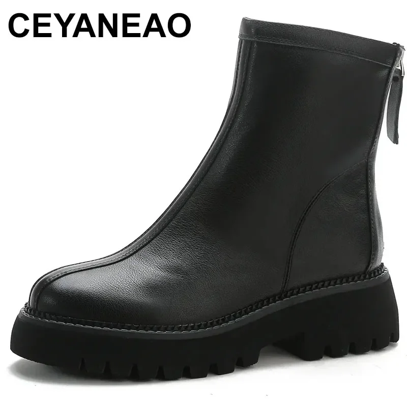Brand Women Boots 2023 Autumn Winter Thick Heel Platform Casual Warm Ankle Boots Back Zipper Genuine Leather Short Boots
Brand Women Boots 2023 Autumn Winter Thick Heel Platform Casual Warm Ankle Boots Back Zipper Genuine Leather Short Boots