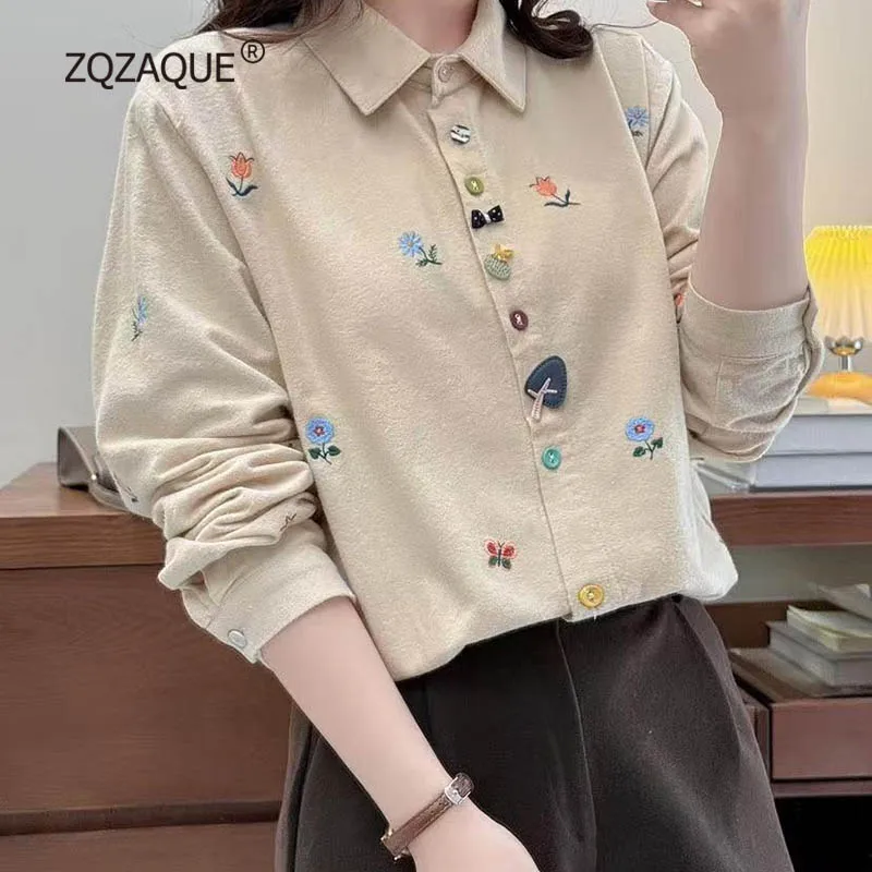 Autumn New Women's Lapel Shirt Loose Style Good Quality All-match Tops Nice Embroidery Blouses for Female Girls Wholesale S080
Autumn New Women's Lapel Shirt Loose Style Good Quality All-match Tops Nice Embroidery Blouses for Female Girls Wholesale S080