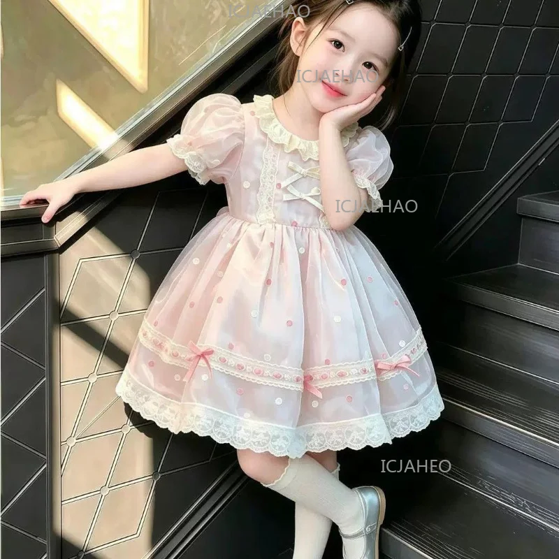 Children Girls Sweet Pink Puff SleevePrincess Tutu Gown Pageant Elegant Birthday Party Lolita Dress Costume Summer New Lace
Children Girls Sweet Pink Puff SleevePrincess Tutu Gown Pageant Elegant Birthday Party Lolita Dress Costume Summer New Lace