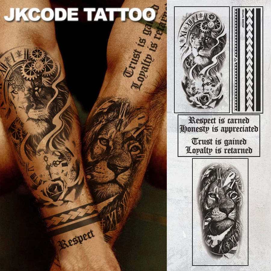 4 шт. водонепроницаемые наклейки для татуировки на руку большого размера (часы/лев/геометрическая повязка на руку/нукуль английский) мужские наклейки для рисования тела временные татуировки
4 шт. водонепроницаемые наклейки для татуировки на руку большого размера (часы/лев/геометрическая повязка на руку/нукуль английский) мужские наклейки для рисования тела временные татуировки