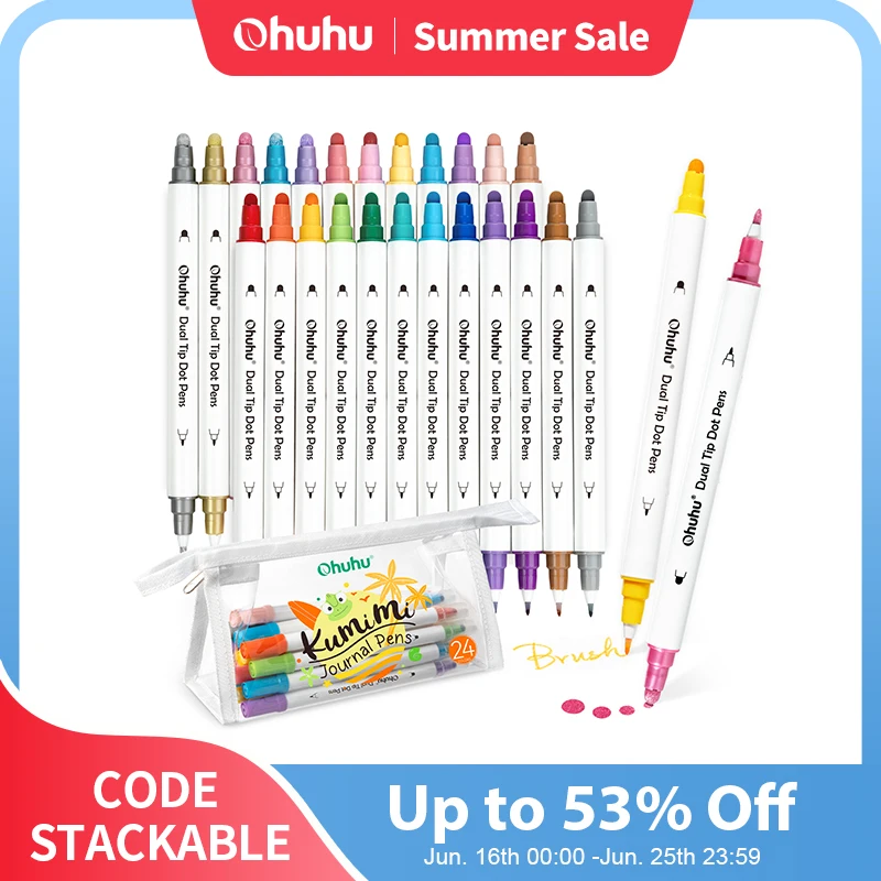 Ohuhu Dot Markers 24 Colors Dot Marker Pens Dual Tip Water-based Metallic Regular Colors Dot Pens for Journal DIY Coloring
Ohuhu Dot Markers 24 Colors Dot Marker Pens Dual Tip Water-based Metallic Regular Colors Dot Pens for Journal DIY Coloring