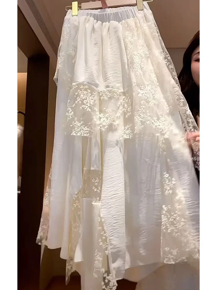 Korean Sle Heavy Embroidery Lace Patchwork Me High Waist A-Line Skirt Women Summer Unique Design Slimming Asymmetrical Skirt
Korean Sle Heavy Embroidery Lace Patchwork Me High Waist A-Line Skirt Women Summer Unique Design Slimming Asymmetrical Skirt