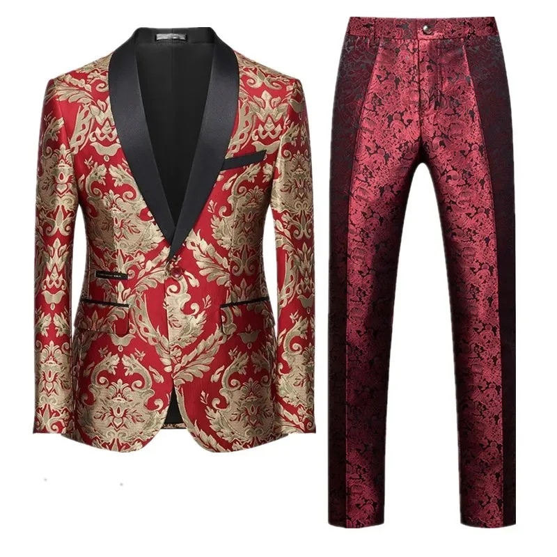 New Men Jacquard Suit 2 Piece Black / Blue Red Fashion Men's Luxury Business Wedding Prom Party Dress Blazer Jacket and Pants
New Men Jacquard Suit 2 Piece Black / Blue Red Fashion Men's Luxury Business Wedding Prom Party Dress Blazer Jacket and Pants