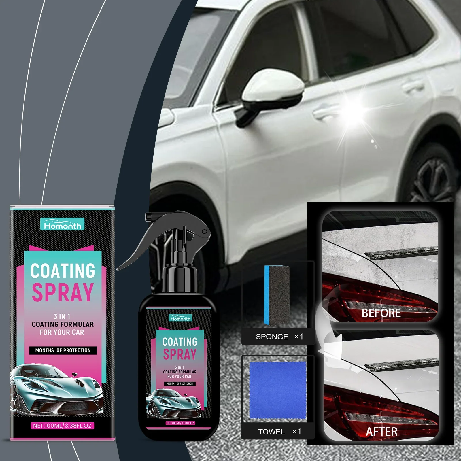Automobile coating spray Car paint coating agent Car wax light maintenance stain-resistant dirt-resistant protective wax
Automobile coating spray Car paint coating agent Car wax light maintenance stain-resistant dirt-resistant protective wax