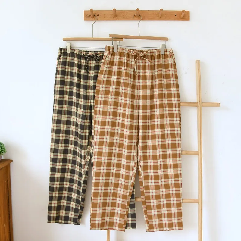 Men's Cotton Gauze Sleep Pants, Classic Plaid Check Pattern Lounge Trousers, Comfortable Drawstring Waist Casual Home Wear
Men's Cotton Gauze Sleep Pants, Classic Plaid Check Pattern Lounge Trousers, Comfortable Drawstring Waist Casual Home Wear