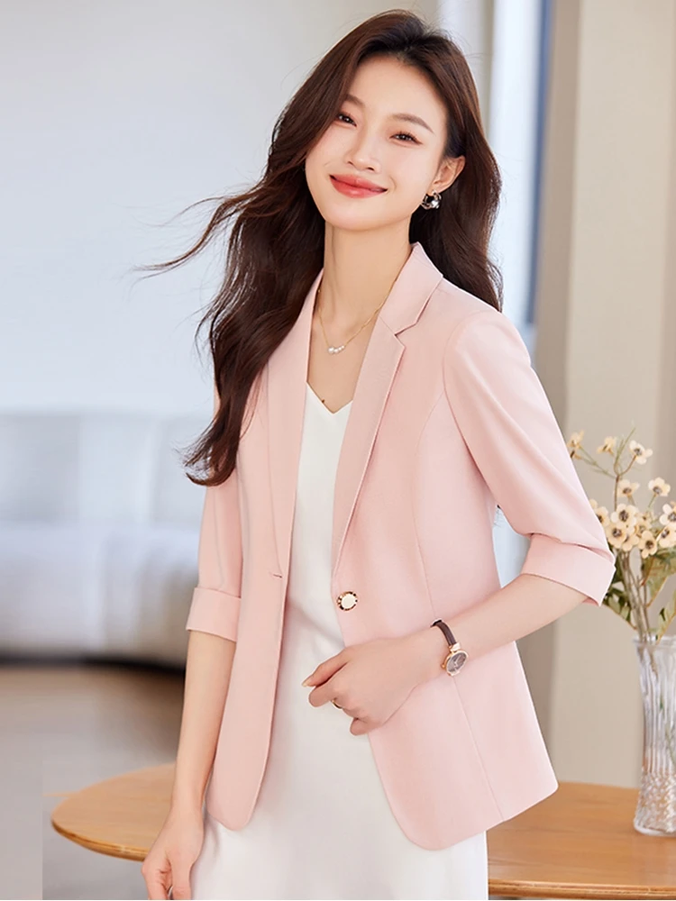 Pink Suit Jacket Women Summer Thin Casual Half Sleeve Seven Sleeve Small Western Clothes Summer Lightweight Commute Polyester...
Pink Suit Jacket Women Summer Thin Casual Half Sleeve Seven Sleeve Small Western Clothes Summer Lightweight Commute Polyester...