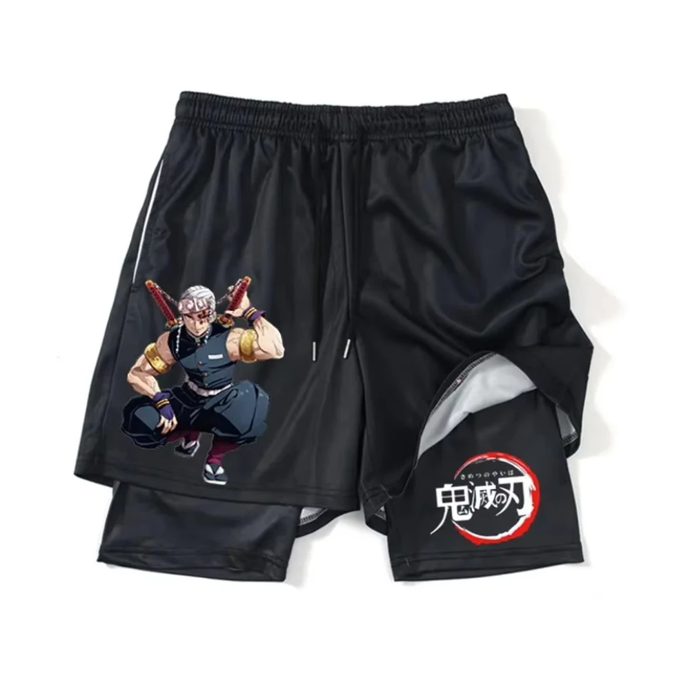 Мужские спортивные шорты с принтом аниме Demon Slayer, летние двухслойные шорты 2-в-1, спортивные штаны для бега на открытом воздухе, быстросохнущие пляжные шорты 
Мужские спортивные шорты с принтом аниме Demon Slayer, летние двухслойные шорты 2-в-1, спортивные штаны для бега на открытом воздухе, быстросохнущие пляжные шорты