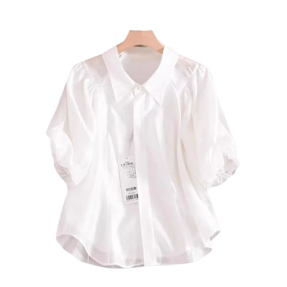 Elegant French Style Puff Sleeve Blouse Women White Short Sleeve Button Top
Elegant French Style Puff Sleeve Blouse Women White Short Sleeve Button Top