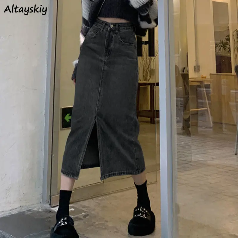 Denim Skirts Women Slit Vintage Fashion Spring High Waist Hotsweet Girls A-line Casual Solid All-match Streetwear Chic Popular
Denim Skirts Women Slit Vintage Fashion Spring High Waist Hotsweet Girls A-line Casual Solid All-match Streetwear Chic Popular