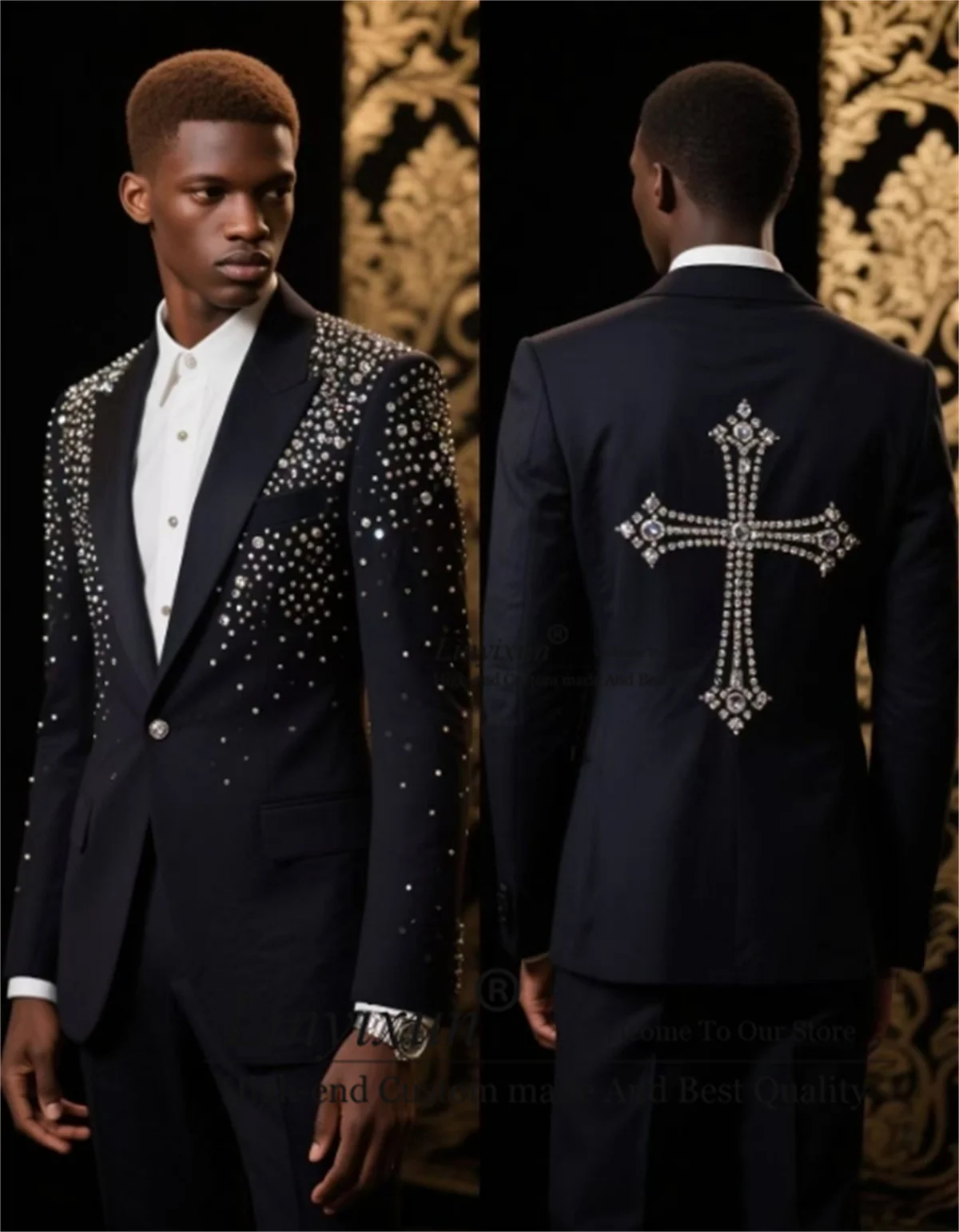 Luxury Jewelry Crystals Men Suit 2 Pieces Set Wedding Party ropa hombre High End Customized Peaked Lapel Groom Male Prom Blazers
Luxury Jewelry Crystals Men Suit 2 Pieces Set Wedding Party ropa hombre High End Customized Peaked Lapel Groom Male Prom Blazers