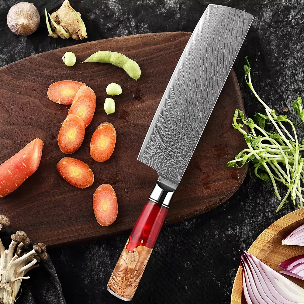 Japanese 7 inch Nakiri Knife 67 Layers VG10 Damascus Steel, Ultra Sharp Professional Kitchen Knife for Slicing, Dicing, Chopping
Japanese 7 inch Nakiri Knife 67 Layers VG10 Damascus Steel, Ultra Sharp Professional Kitchen Knife for Slicing, Dicing, Chopping