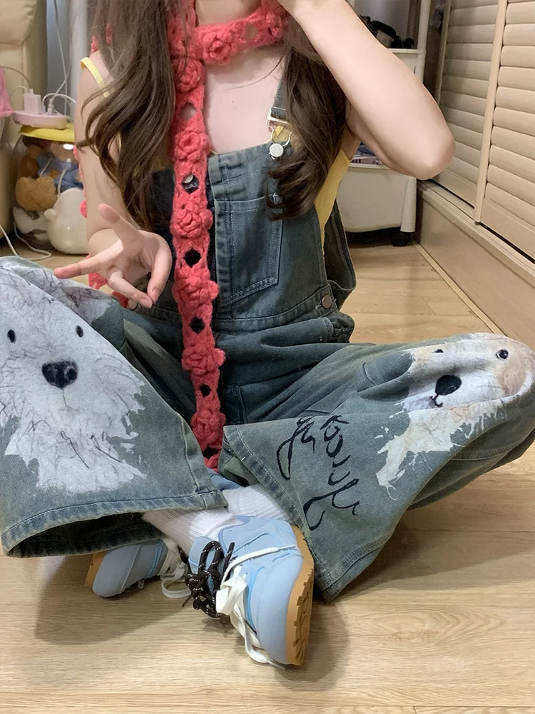 Dog printed overalls summer 2025 new women's American style retro loose and trendy design high waist denim cargo pants
Dog printed overalls summer 2025 new women's American style retro loose and trendy design high waist denim cargo pants