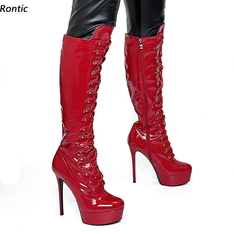 Rontic Handmade Women Winter Knee Boots Patent Leather Sexy Stiletto Heel Round Toe Fabulous Red Pink Party Shoes Us Size 5-20
Rontic Handmade Women Winter Knee Boots Patent Leather Sexy Stiletto Heel Round Toe Fabulous Red Pink Party Shoes Us Size 5-20