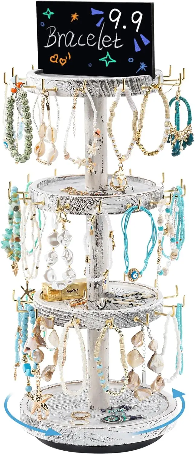 4 Tier Wooden Rotating Bracelet Holder, 360° Spinning Bangle Display Stand with 42 Hooks and Tray Base, Rustic Tree Storage for
4 Tier Wooden Rotating Bracelet Holder, 360° Spinning Bangle Display Stand with 42 Hooks and Tray Base, Rustic Tree Storage for
