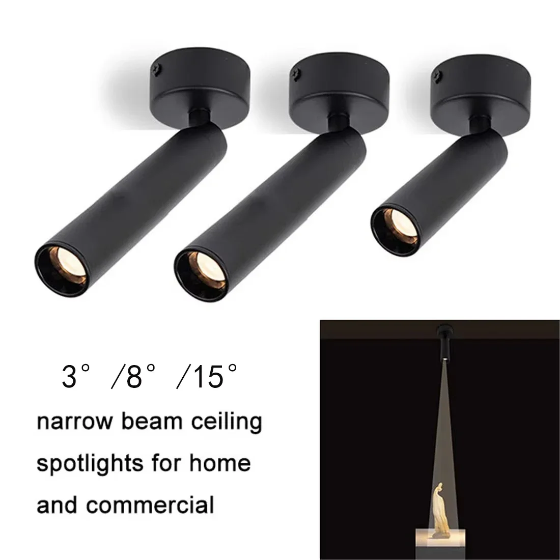 3°/8°/15°/ Narrow Beam Ceiling Spotlights 3W 5W Industrial Surface Mount Pin Spot Light for Jewelry Museum Gallary Picture Light
3°/8°/15°/ Narrow Beam Ceiling Spotlights 3W 5W Industrial Surface Mount Pin Spot Light for Jewelry Museum Gallary Picture Light