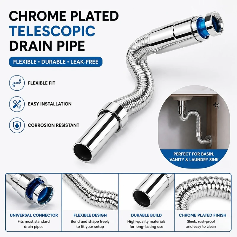 Universal Plastic Telescopic Anti-Odor Drain Hose, Flexible Siphon Pipe for Basin Sink Kitchen Washbasin Bathroom Mop Pool Tube
Universal Plastic Telescopic Anti-Odor Drain Hose, Flexible Siphon Pipe for Basin Sink Kitchen Washbasin Bathroom Mop Pool Tube