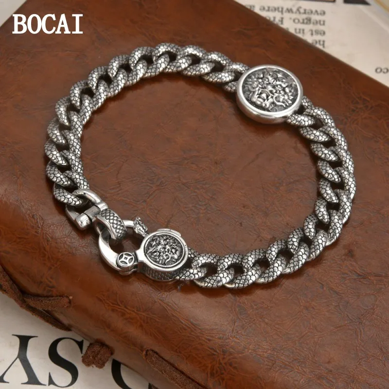 BOCAI New S925 Sterling Silver Personalized Hip-hop Fashionable Domineering Dragon Head Dragon Scale Men's Bracelet
BOCAI New S925 Sterling Silver Personalized Hip-hop Fashionable Domineering Dragon Head Dragon Scale Men's Bracelet
