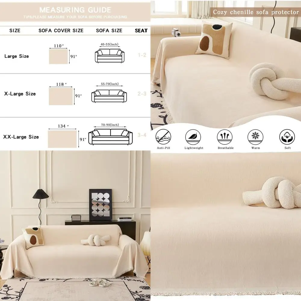 Beige Chenille Sofa Cover for 91 x 134 Sectional Couch Set
Beige Chenille Sofa Cover for 91 x 134 Sectional Couch Set