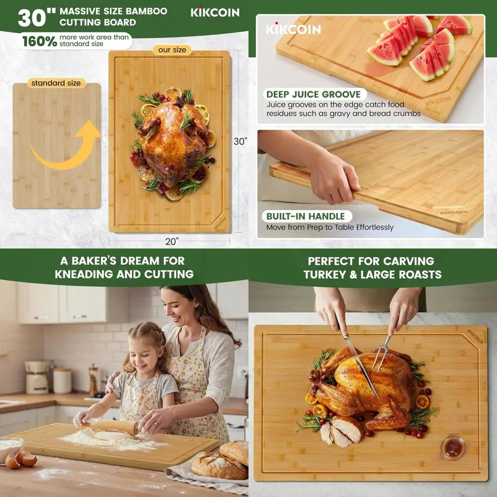 Large Bamboo Chopping Board, 30x20 Inches, with Deep Groove and Handle for Kitchen Use
Large Bamboo Chopping Board, 30x20 Inches, with Deep Groove and Handle for Kitchen Use