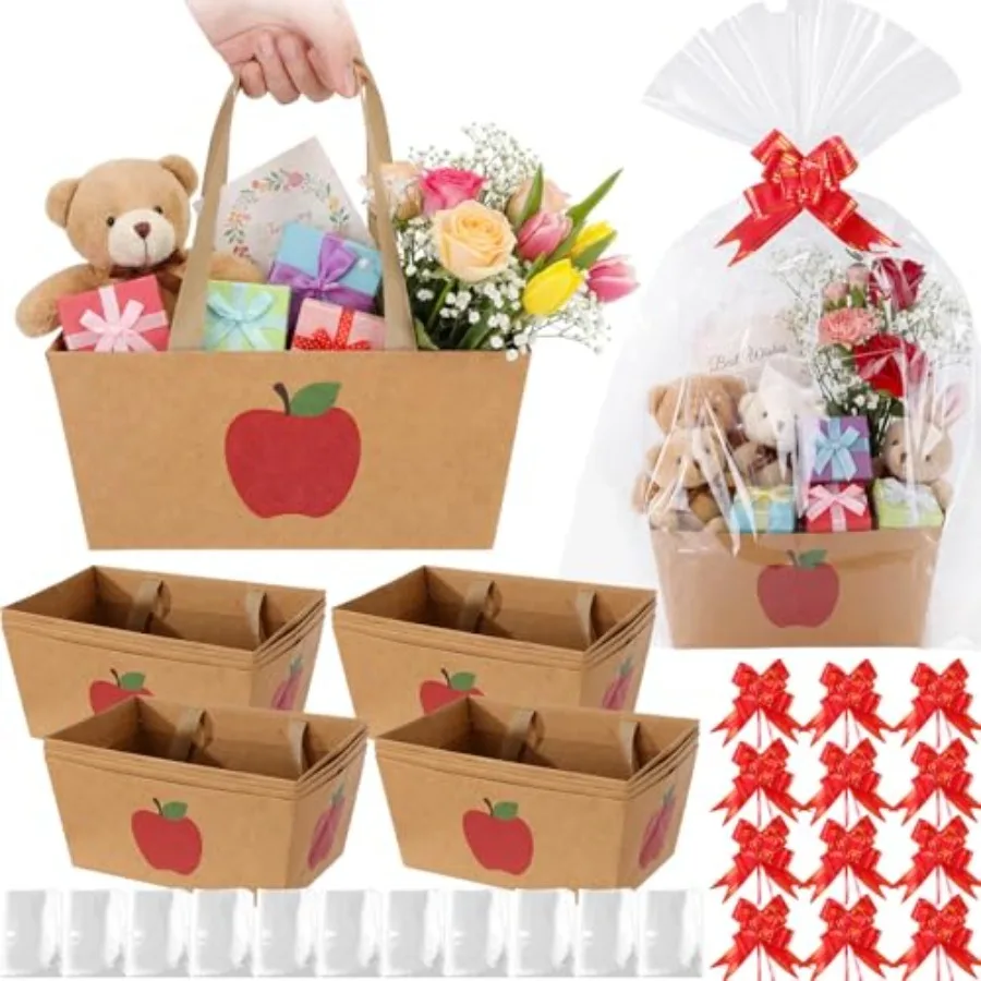24 Pcs Apple Kraft Basket for Gifts Empty Red Apple Gift Basket Empty to Fill with Handle Transparent Bag and Bow for Summer Te
24 Pcs Apple Kraft Basket for Gifts Empty Red Apple Gift Basket Empty to Fill with Handle Transparent Bag and Bow for Summer Te