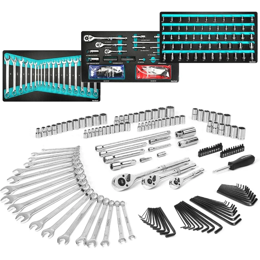 149 Piece Mechanics Tool Set with SAE Metric Sockets 90 Tooth Ratchet and Wrench for Auto Repair
149 Piece Mechanics Tool Set with SAE Metric Sockets 90 Tooth Ratchet and Wrench for Auto Repair