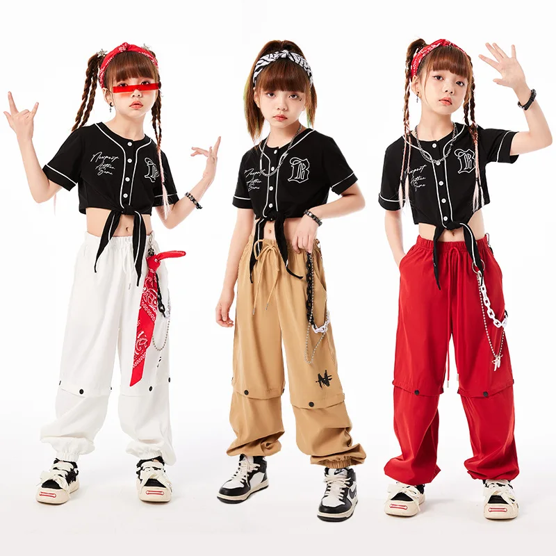 Kid Kpop Hip Hop Clothing Black Front Tie Crop Shirt Top White Casual Cargo Jogger Pants for Girl Boy Jazz Dance Costume Clothes
Kid Kpop Hip Hop Clothing Black Front Tie Crop Shirt Top White Casual Cargo Jogger Pants for Girl Boy Jazz Dance Costume Clothes
