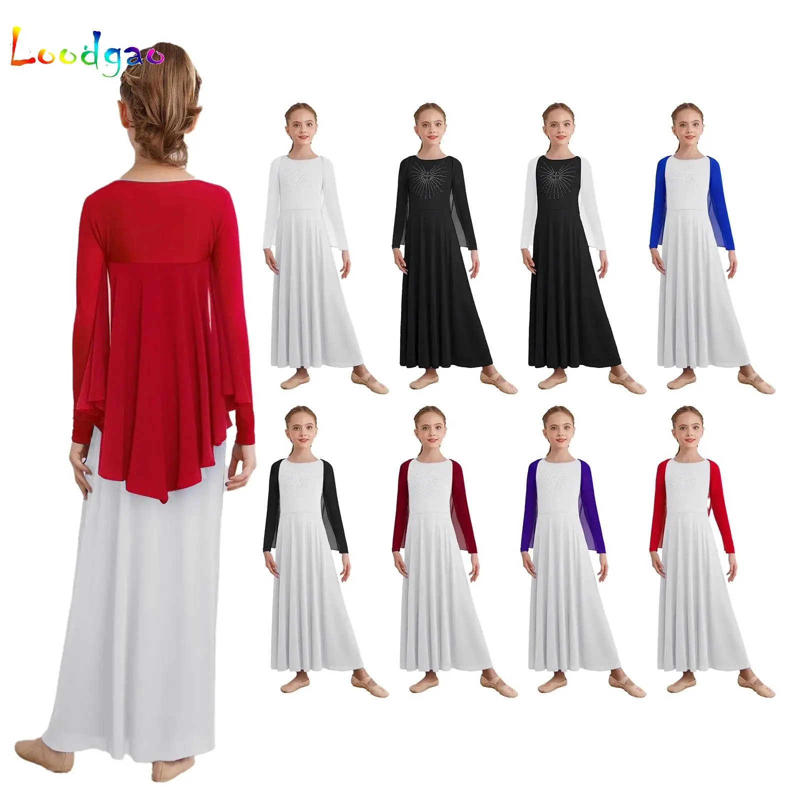 Kids Girls Praise Worship Dance Performance Costume Irregular Hem Shrug with Long Sleeve Rhinestone Church Choir Maxi Dress
Kids Girls Praise Worship Dance Performance Costume Irregular Hem Shrug with Long Sleeve Rhinestone Church Choir Maxi Dress