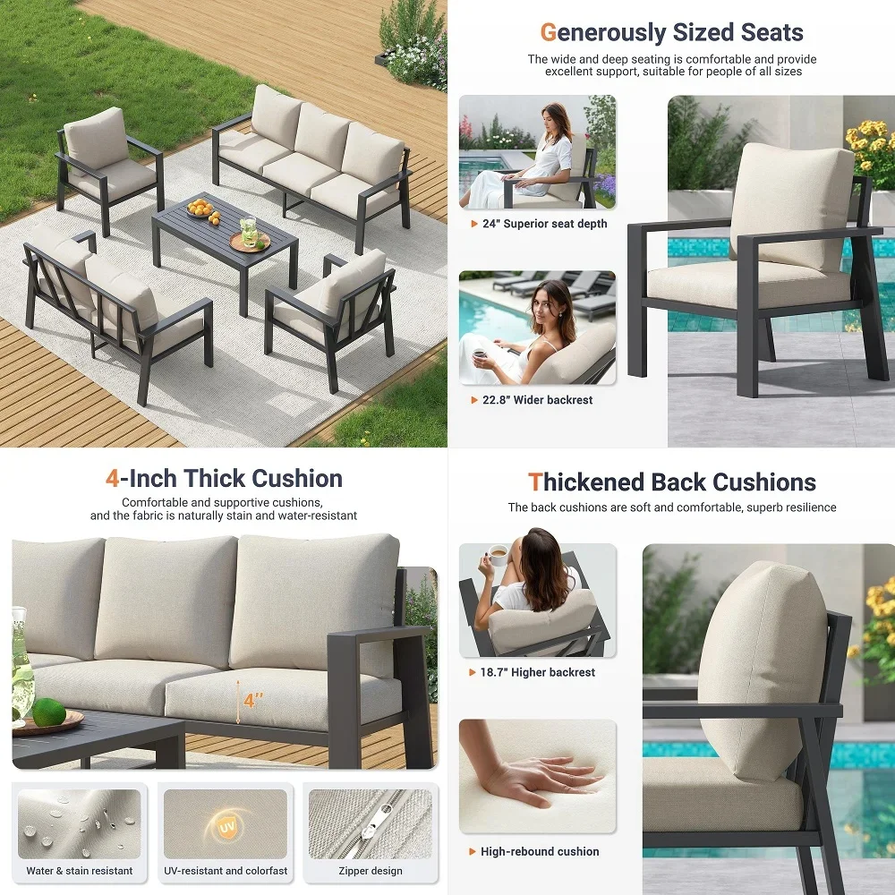 Aluminum Outdoor Patio Furniture Set 5 Pieces Metal Patio Conversation Sets Modern Sofa Seating Set with Coffee Table for Deck,
Aluminum Outdoor Patio Furniture Set 5 Pieces Metal Patio Conversation Sets Modern Sofa Seating Set with Coffee Table for Deck,