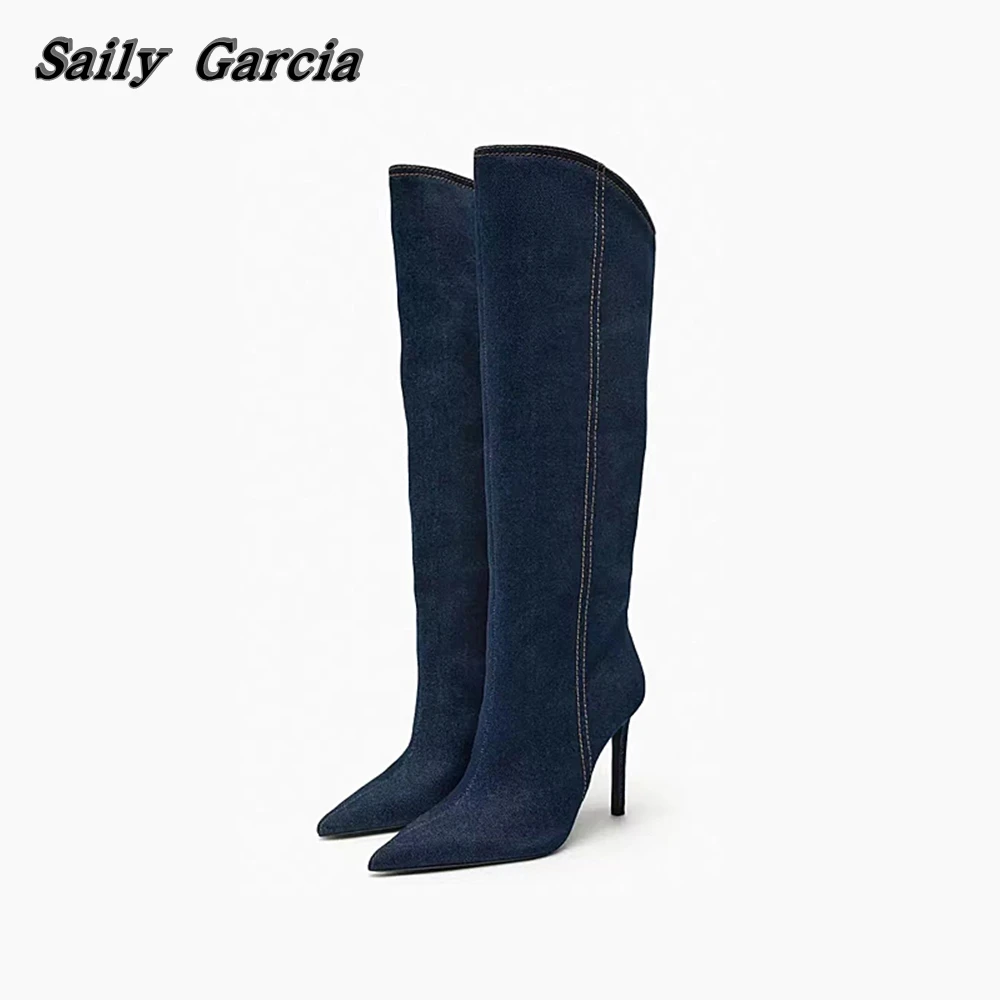 Autumn/Winter New Fashion Knee High Boots Retro Denim Blue Slip On Sexy Modren Boots Pointed Toe Stiletto high Heel Boots
Autumn/Winter New Fashion Knee High Boots Retro Denim Blue Slip On Sexy Modren Boots Pointed Toe Stiletto high Heel Boots
