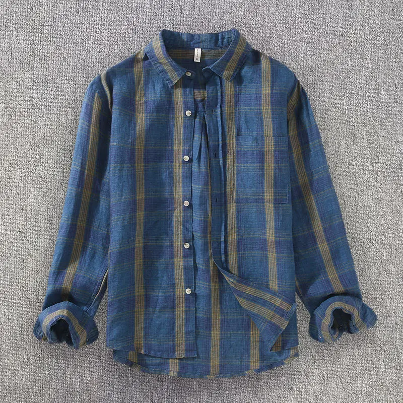 Men's Casual Linen Long Sleeve Shirt Minimalist Breathable Japanese Retro Plaid Lapel Collar Outerwear Tops Shirt Male Clothing
Men's Casual Linen Long Sleeve Shirt Minimalist Breathable Japanese Retro Plaid Lapel Collar Outerwear Tops Shirt Male Clothing
