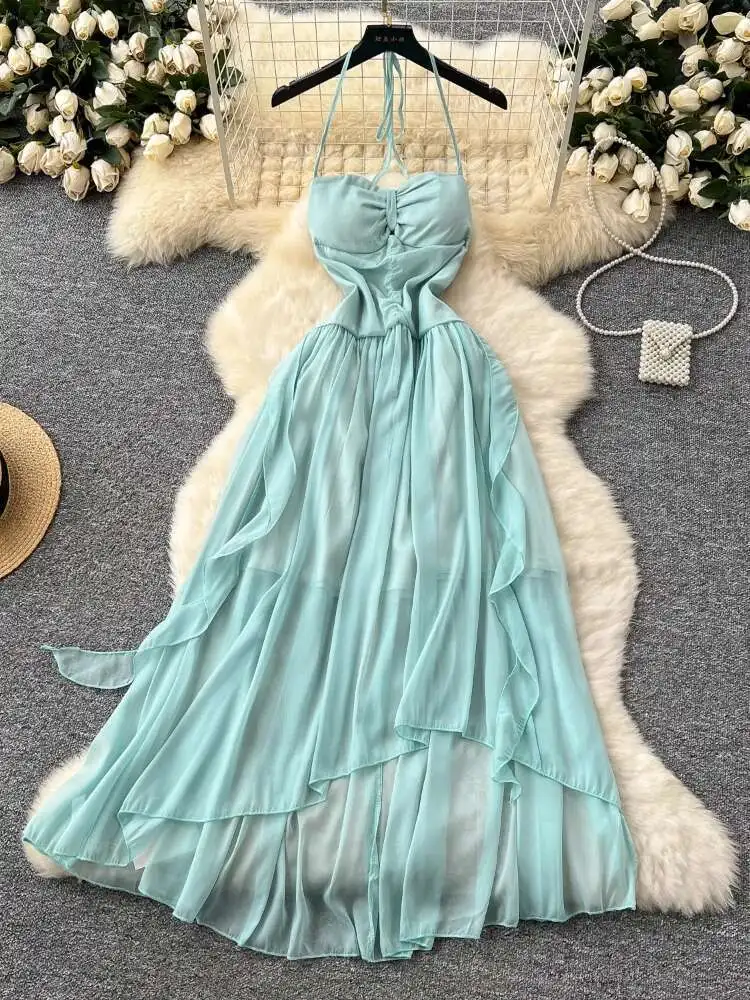 Women Sexy Beach Blue Long Dress Summer Hollow Out Pleated Dresses French Hanging Neck Backless Slit Boho Long Robe Vestidos
Women Sexy Beach Blue Long Dress Summer Hollow Out Pleated Dresses French Hanging Neck Backless Slit Boho Long Robe Vestidos