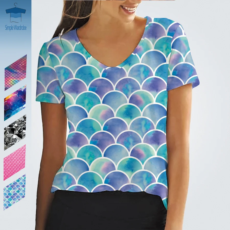 3D Printed Mermaids T Shirts Diamond Air Bubble Film Graphic Clothing V-neck Women Short Sleeve Tops Mineral Pattern Streetwear
3D Printed Mermaids T Shirts Diamond Air Bubble Film Graphic Clothing V-neck Women Short Sleeve Tops Mineral Pattern Streetwear
