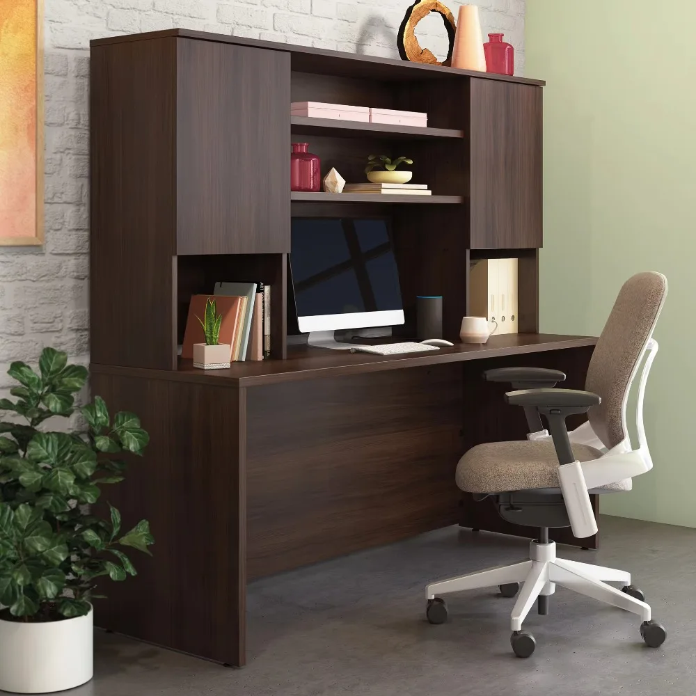 72" X 24" Modern Executive Computer Desk, Hutch and Bookshelf, Brown MDF, Eco-Friendly Home Office Furniture
72" X 24" Modern Executive Computer Desk, Hutch and Bookshelf, Brown MDF, Eco-Friendly Home Office Furniture