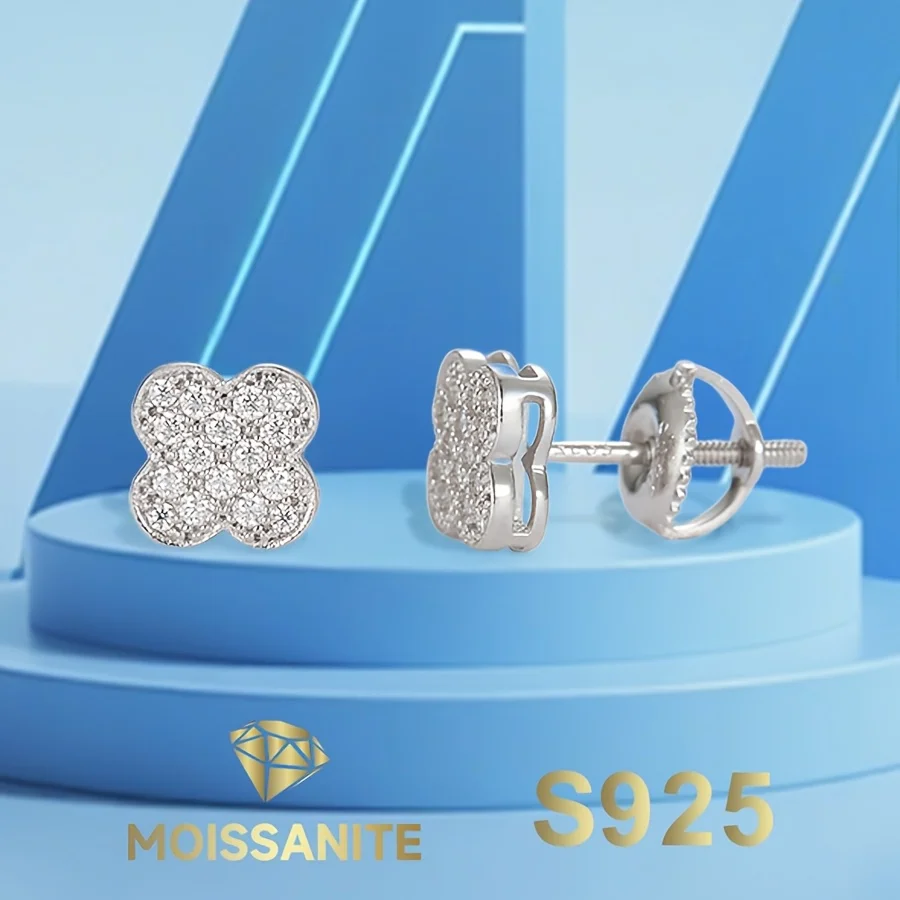 Four Clover Leaf Moissanite Earrings S925 Silver Stud Earring for Women with Fra Certifiacte
Four Clover Leaf Moissanite Earrings S925 Silver Stud Earring for Women with Fra Certifiacte