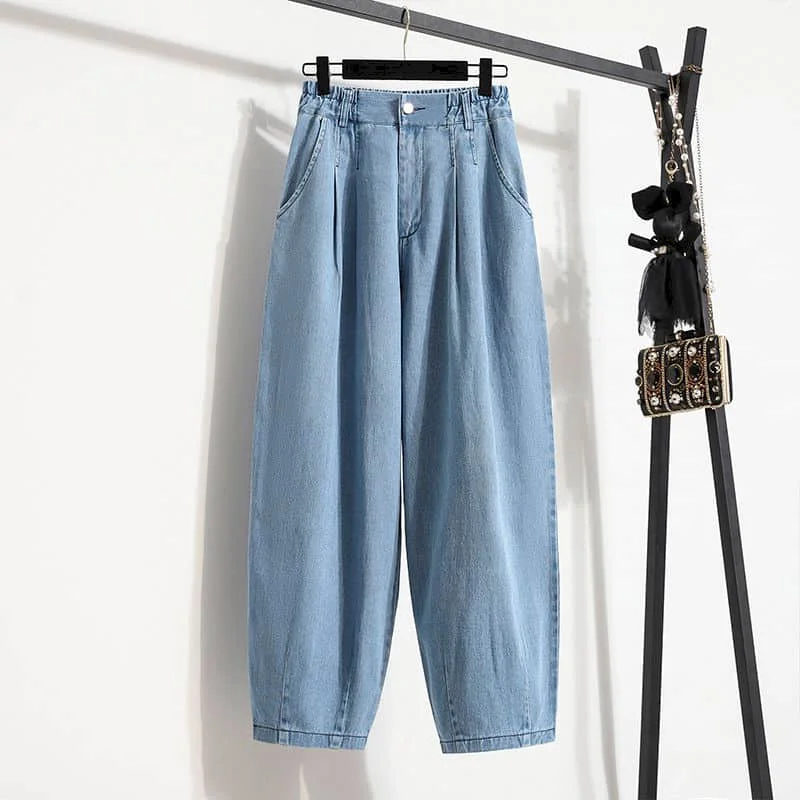 Baggy Jeans Women Casual Loose Large Size Blue Denim Harem Pants Vintage Oversized Elastic Waisted Streetwear Women Clothing 
Baggy Jeans Women Casual Loose Large Size Blue Denim Harem Pants Vintage Oversized Elastic Waisted Streetwear Women Clothing