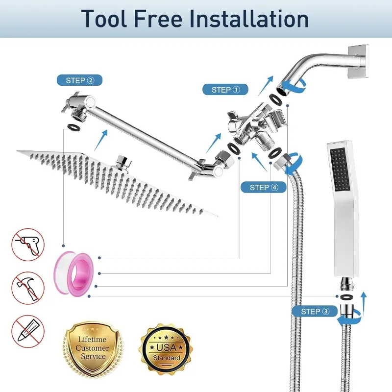 10 Inch (All Metal) Rain Shower Head With Handheld, High Pressure Dual Shower Head Combo With Adjustable Extension Arm
10 Inch (All Metal) Rain Shower Head With Handheld, High Pressure Dual Shower Head Combo With Adjustable Extension Arm