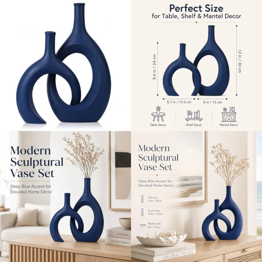 Navy Unique Hollow Bud Vases Set of 2, Modern Snuggle and Huging Style Ceramic Vase for Pampas Grass, Living Room Decorations f
Navy Unique Hollow Bud Vases Set of 2, Modern Snuggle and Huging Style Ceramic Vase for Pampas Grass, Living Room Decorations f