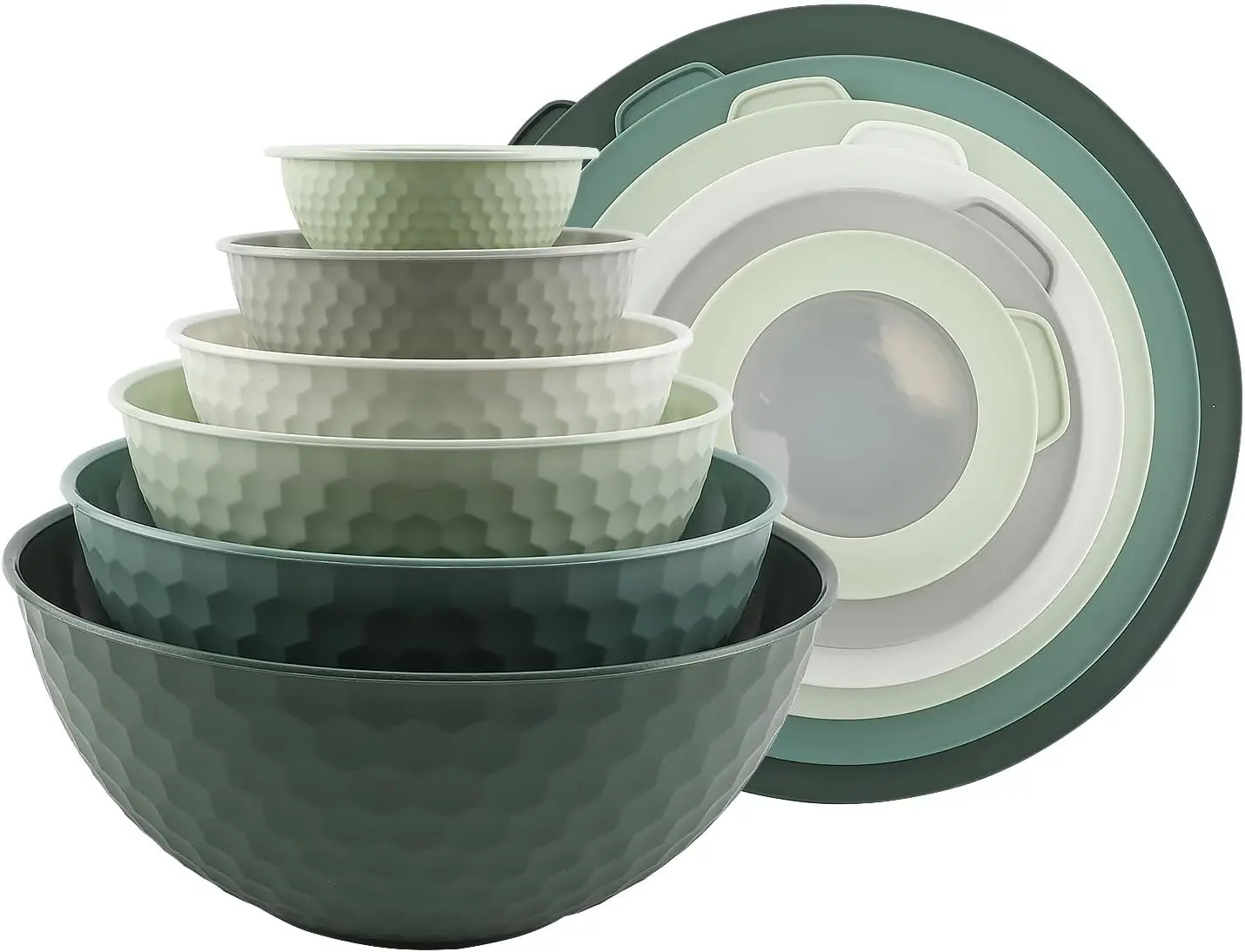 12-Piece Nesting Mixing Bowls Set with Lids, BPA-Free, Microwave Safe, Sage Embossed
12-Piece Nesting Mixing Bowls Set with Lids, BPA-Free, Microwave Safe, Sage Embossed