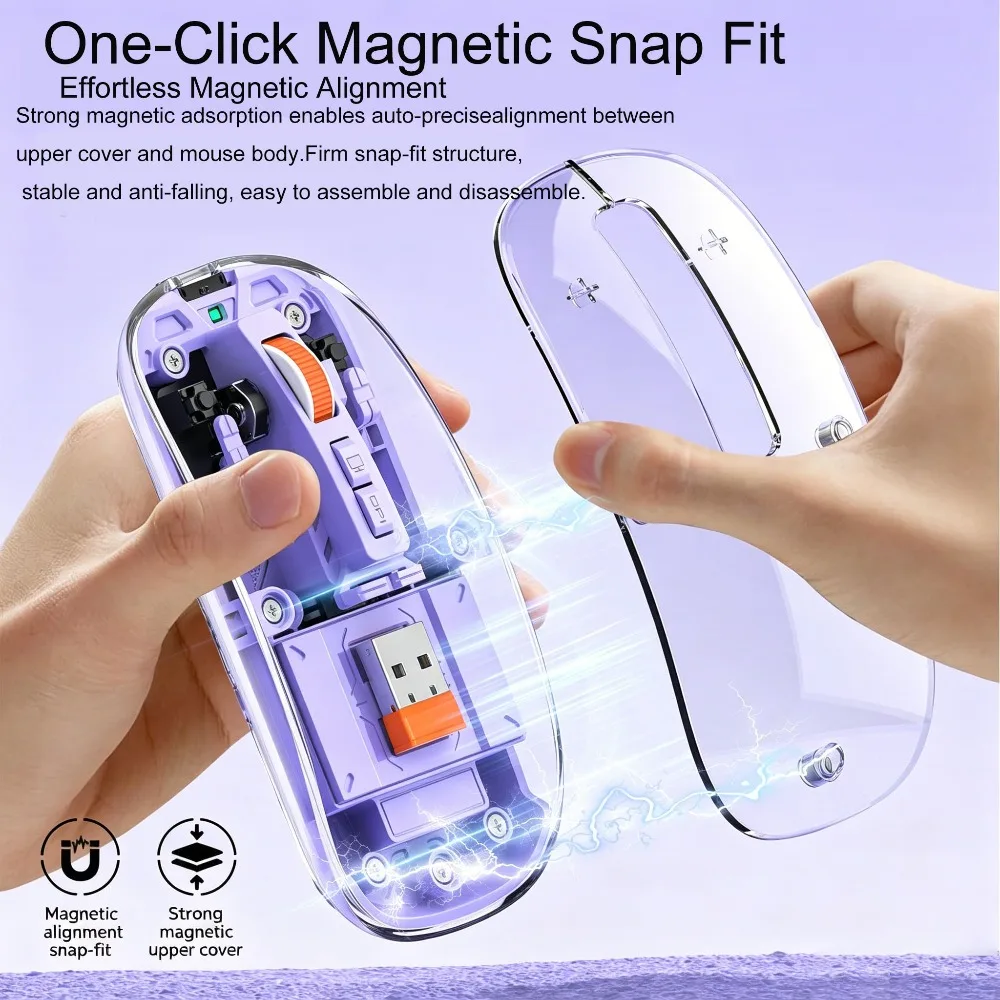 Transparent Magnetic Tri-mode Silent Bluetooth Mouse Type-C Rechargeable RGB 800-1600DPI Gaming Office Mice For Laptop PC Phone
Transparent Magnetic Tri-mode Silent Bluetooth Mouse Type-C Rechargeable RGB 800-1600DPI Gaming Office Mice For Laptop PC Phone