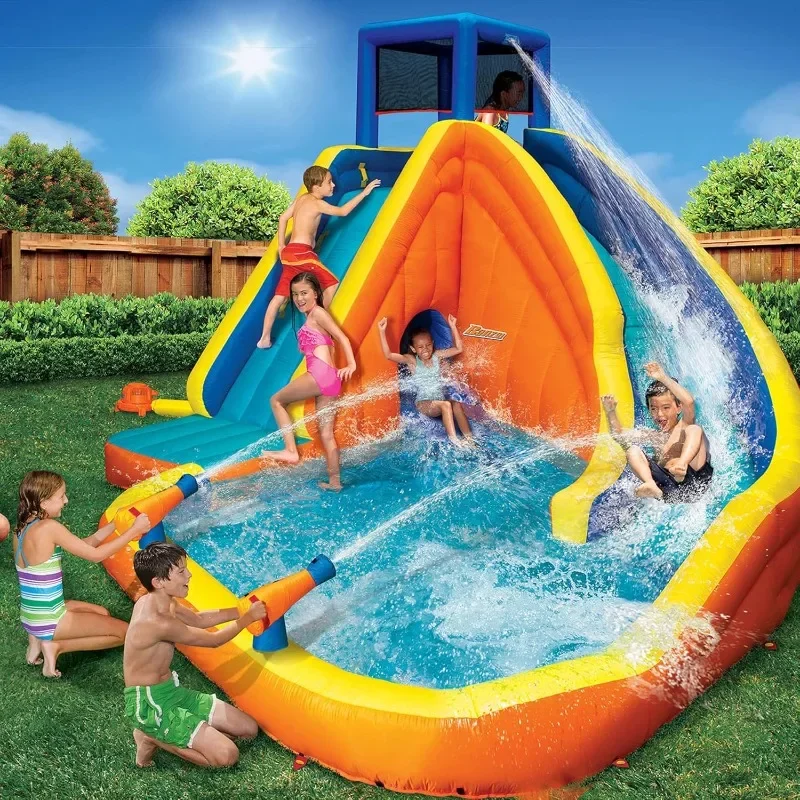 Banzai Sidewinder Falls Inflatable Kids Water Park Swim Splash Pool with Slide, Clubhouse, Climbing Wall Built-in Water Cannons
Banzai Sidewinder Falls Inflatable Kids Water Park Swim Splash Pool with Slide, Clubhouse, Climbing Wall Built-in Water Cannons