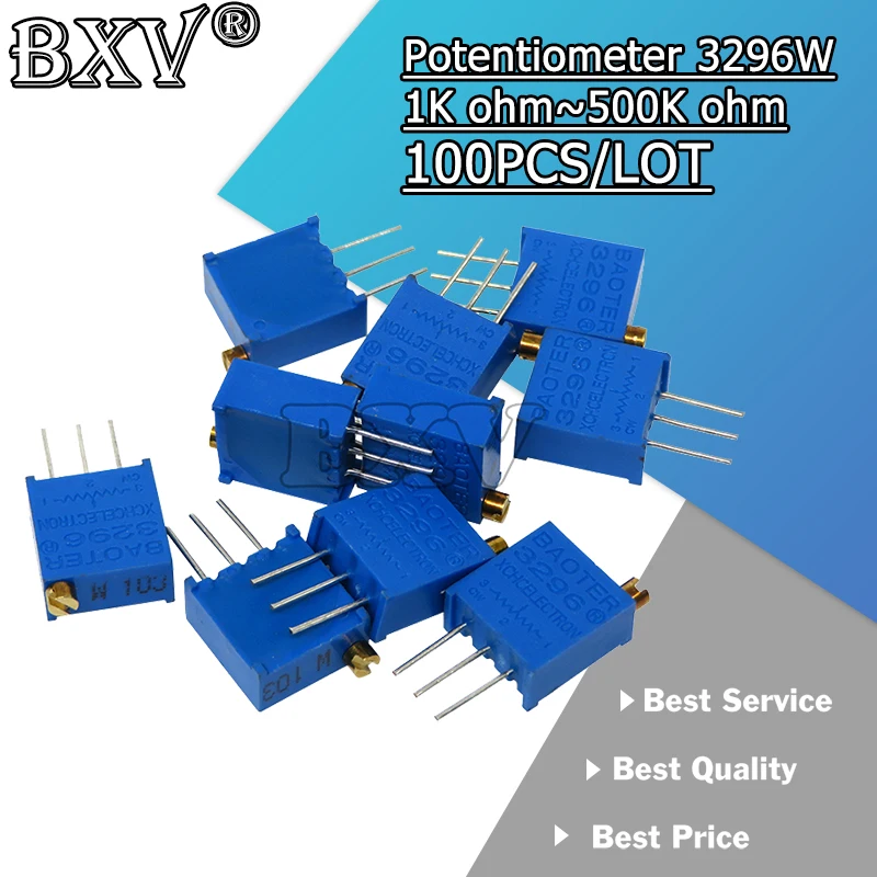 100PCS 3296W Potentiometer Precision Adjustable Resistance Multi-turn Trimming 1K 2K 5K 10K 100K 103 100R Trimmer Potentiometer
100PCS 3296W Potentiometer Precision Adjustable Resistance Multi-turn Trimming 1K 2K 5K 10K 100K 103 100R Trimmer Potentiometer