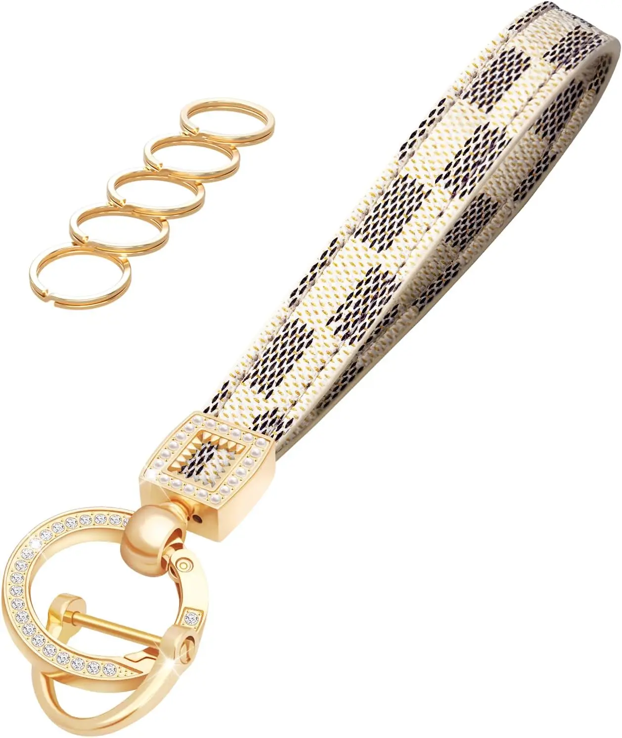 Leather Wristlet Keychain with 5 Key Rings and Anti-Lost D Ring for Car Keys
Leather Wristlet Keychain with 5 Key Rings and Anti-Lost D Ring for Car Keys
