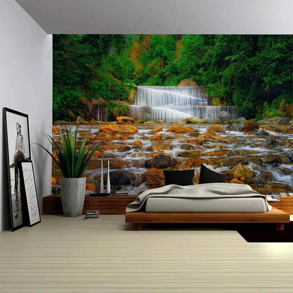 Natural landscape tapestry, forest waterfall wall hanging living room mural, Bohemian style, polyester fabric decorative blanket
Natural landscape tapestry, forest waterfall wall hanging living room mural, Bohemian style, polyester fabric decorative blanket